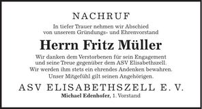 Traueranzeige Fritz Müller