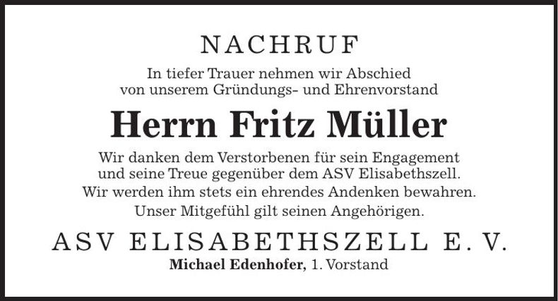 Traueranzeige Fritz Müller