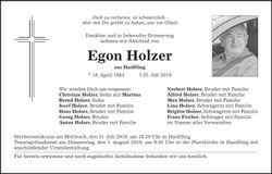 Traueranzeige Egon Holzer