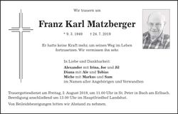Traueranzeige Franz Karl Matzberger