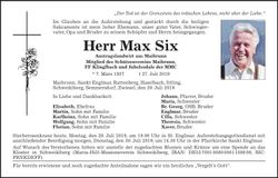 Traueranzeige Max Six