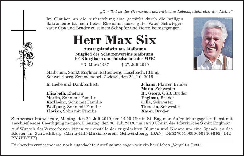 Traueranzeige Max Six