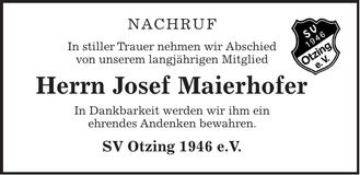Traueranzeige Josef Maierhofer