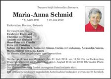 Traueranzeige Maria Anna Schmid