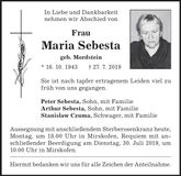 Traueranzeige Maria Sebesta