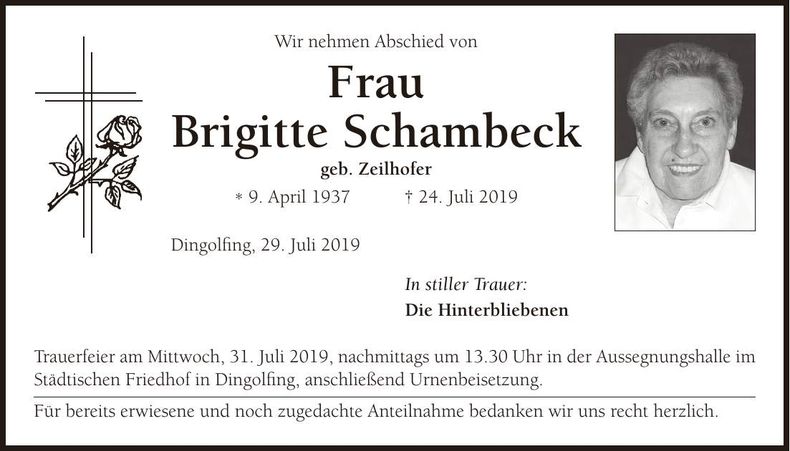 Traueranzeige Brigitte Schambeck