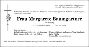 Traueranzeige Margarete Baumgartner