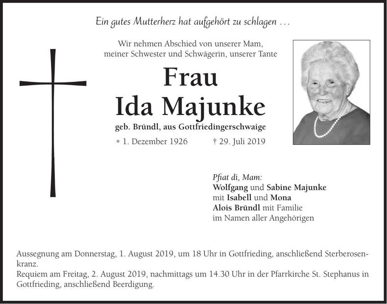 Traueranzeige Ida Majunke