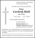 Traueranzeige Liesbeth Heiß