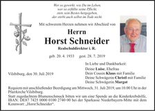 Traueranzeige Horst Schneider