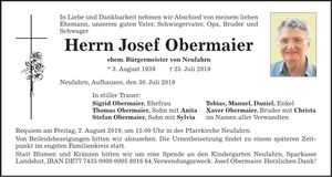 Traueranzeige Josef Obermaier