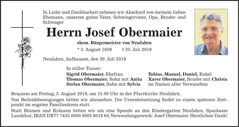 Traueranzeige Josef Obermaier