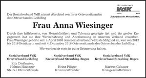 Traueranzeige Anna Wiesinger