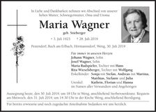 Traueranzeige Maria Wagner