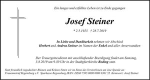 Traueranzeige Josef Steiner