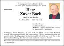 Traueranzeige Xaver Bach