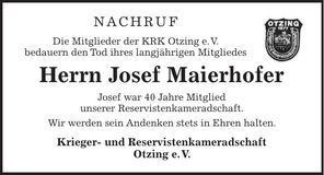 Traueranzeige Josef Maierhofer