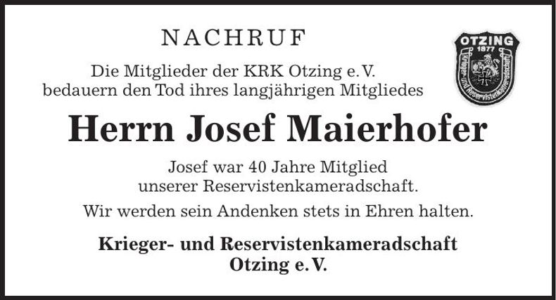 Traueranzeige Josef Maierhofer