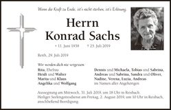 Traueranzeige Konrad Sachs