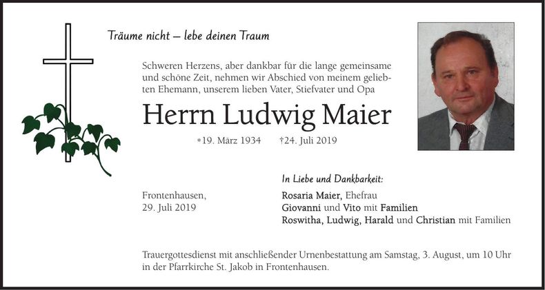 Traueranzeige Ludwig Maier