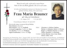 Traueranzeige Maria Brauner