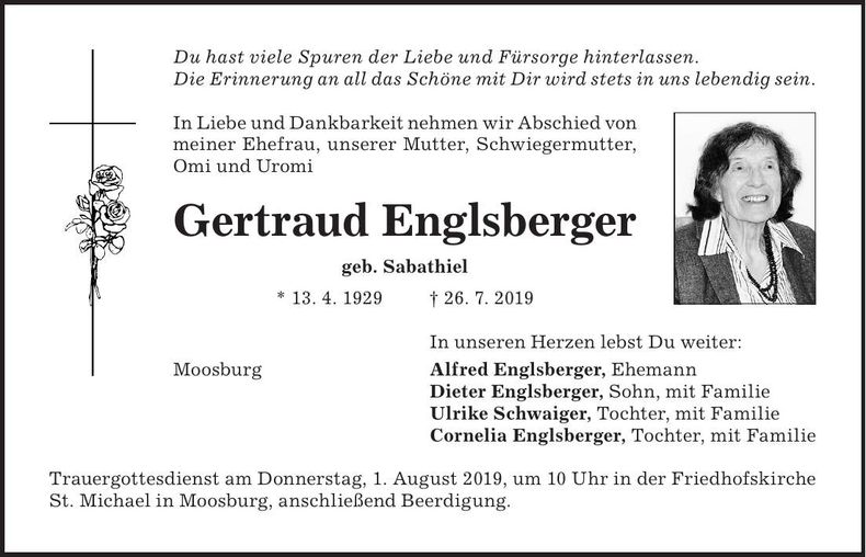 Traueranzeige Gertraud Englsberger