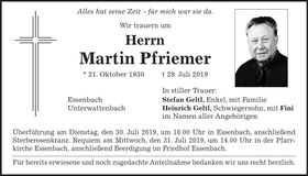 Traueranzeige Martin Pfriemer