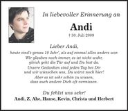 Traueranzeige Andi 