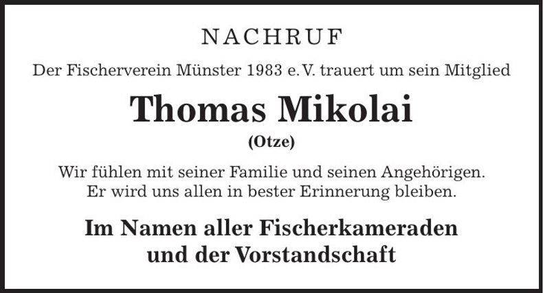 Traueranzeige Thomas (Otze) Mikolai