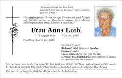 Traueranzeige Anna Loibl