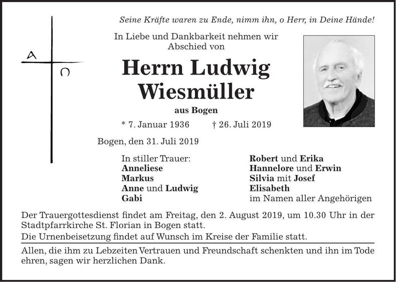 Traueranzeige Ludwig Wiesmüller