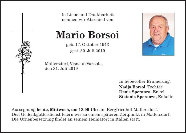 Traueranzeige Mario Borsoi
