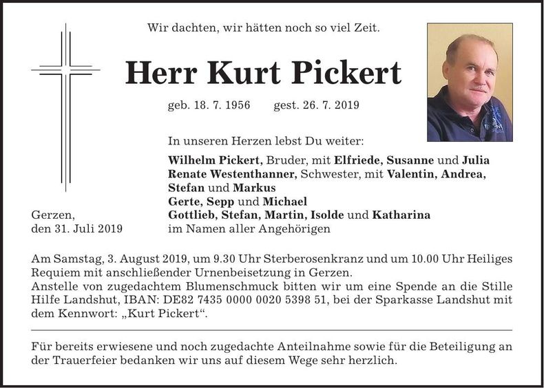 Traueranzeige Kurt Pickert