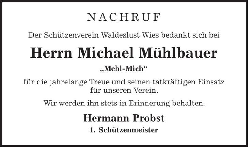Traueranzeige Michael Mühlbauer