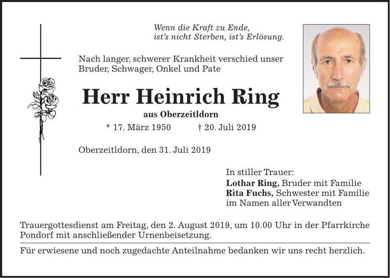 Traueranzeige Heinrich Ring