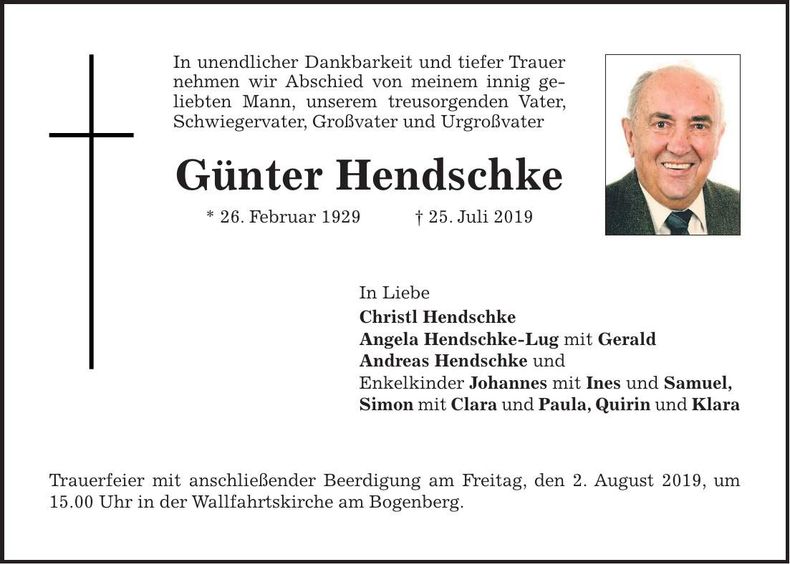 Traueranzeige Günter Hendschke