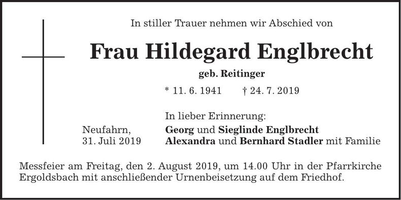 Traueranzeige Hildegard Englbrecht