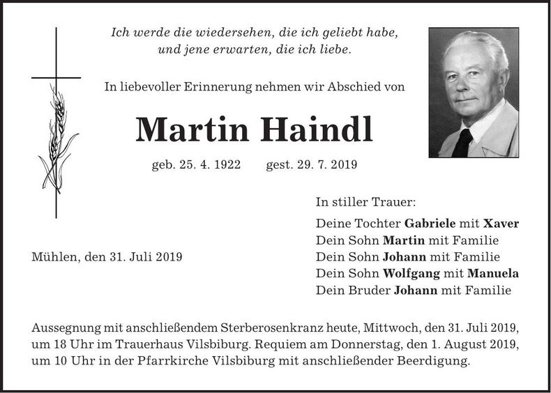 Traueranzeige Martin Haindl