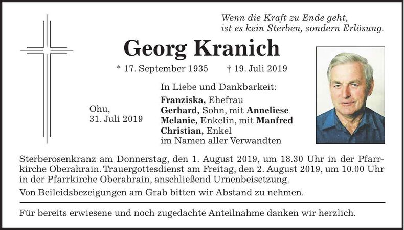 Traueranzeige Georg Kranich
