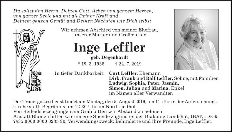 Traueranzeige Inge Leffler
