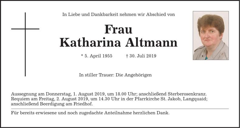 Traueranzeige Katharina Altmann