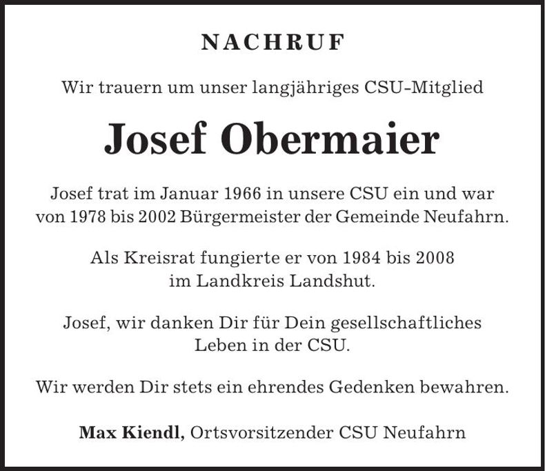 Traueranzeige Josef Obermaier