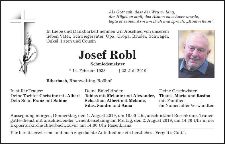 Traueranzeige Josef Robl