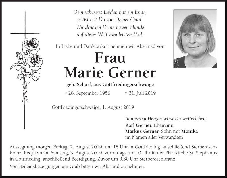 Traueranzeige Marie Gerner