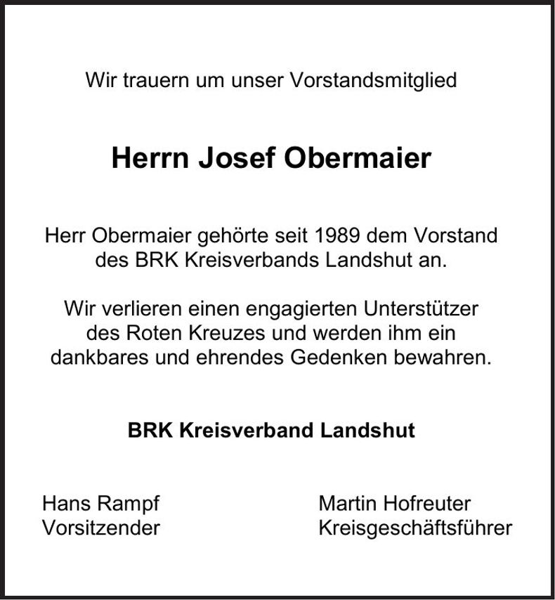 Traueranzeige Josef Obermaier