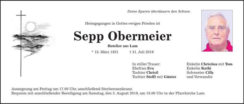 Traueranzeige Sepp Obermeier