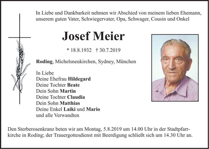 Traueranzeige Josef Meier