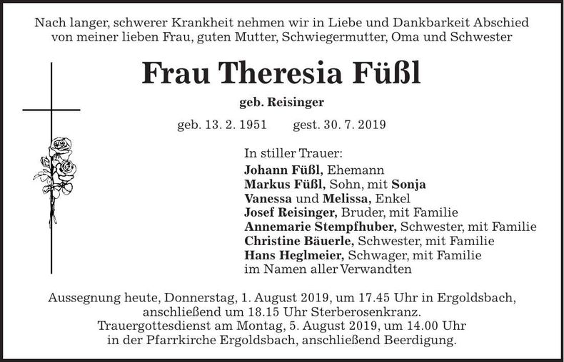 Traueranzeige Theresia Füßl