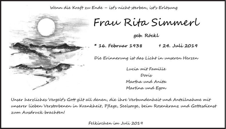 Traueranzeige Rita Simmerl