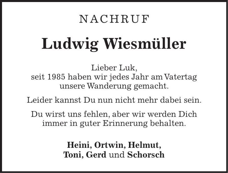 Traueranzeige Ludwig Wiesmüller